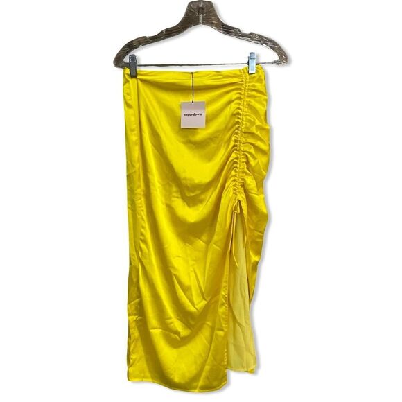 Superdown kristy ruched skirt set Yellow Dress satin two piece top Revolve XS - Picture 10 of 11